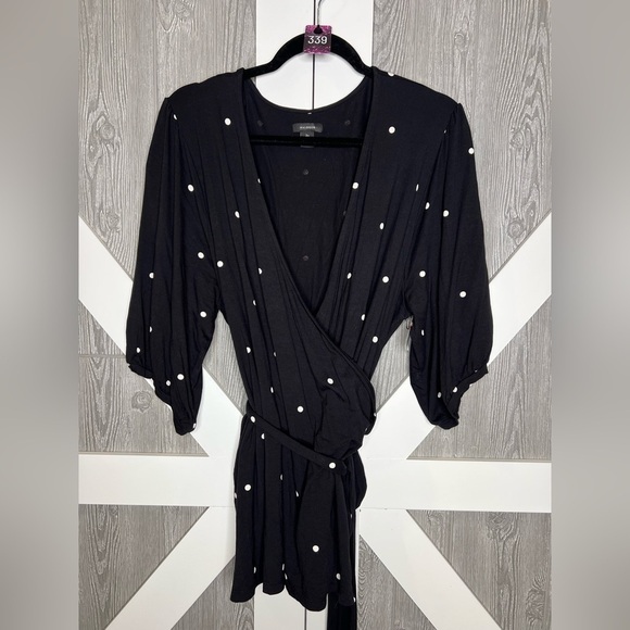 339. NWT Halogen Black Polka Dot Knit Wrap Top 3x - Picture 2 of 8